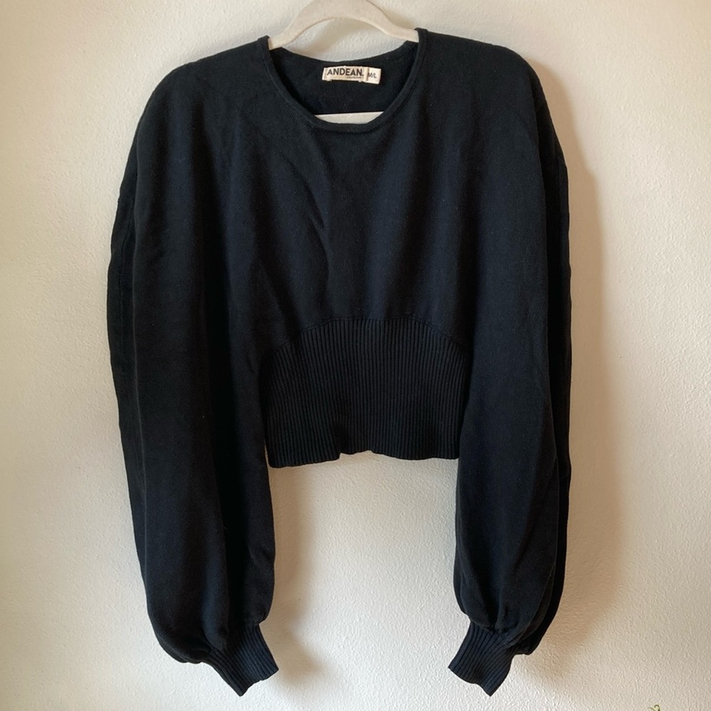 Andean Collective💫 Black Cotton/Wool Made in Peru Cropped Sweater M/L